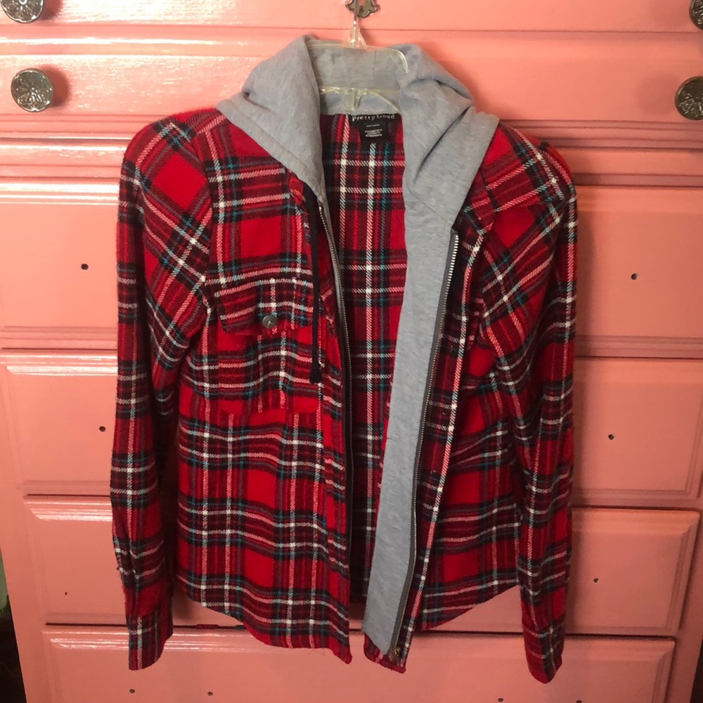 Red checkered Flannel with mock zip up
